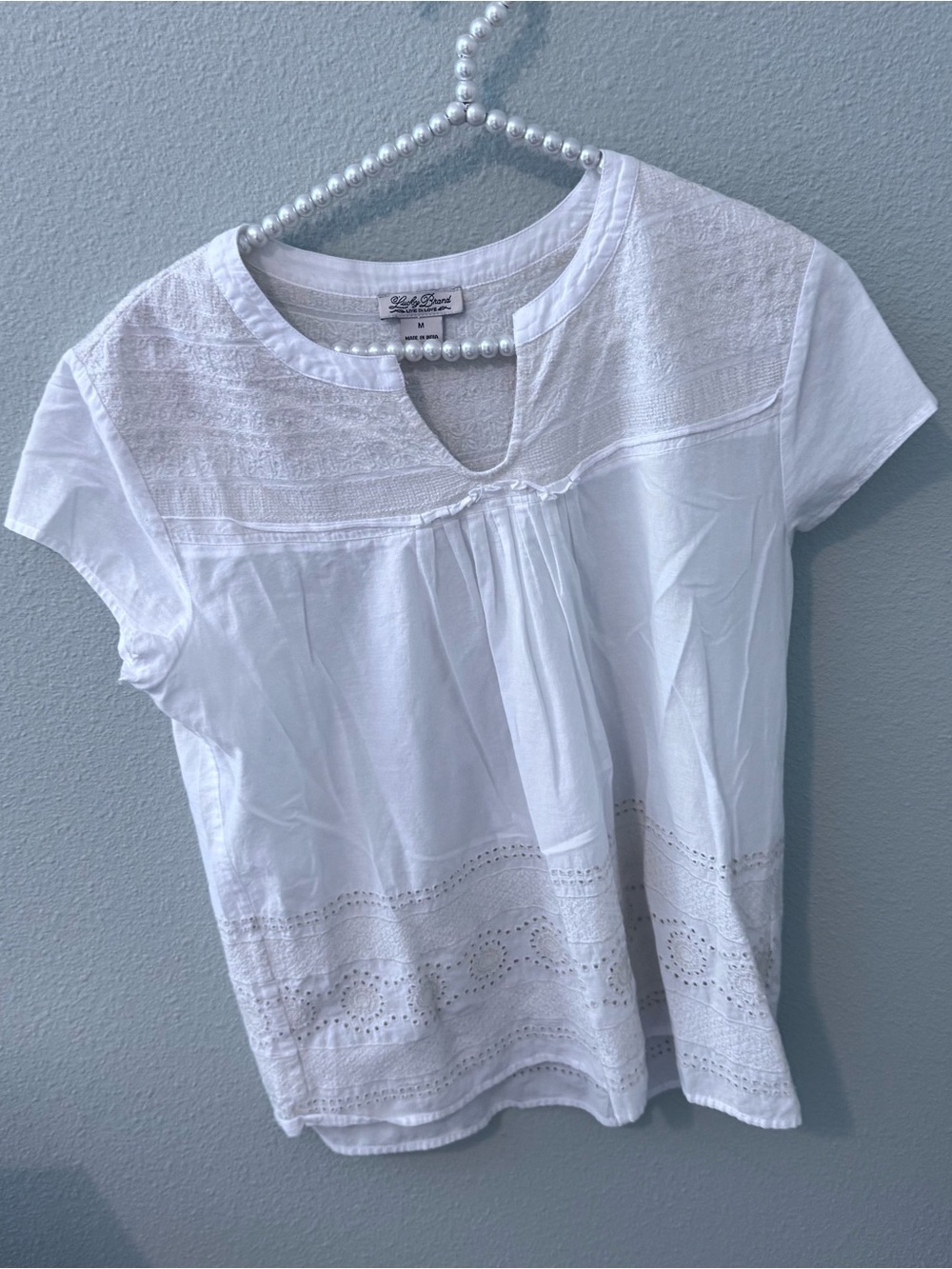 Lucky Brand White Eyelet Cap-Sleeve Cotton Blouse